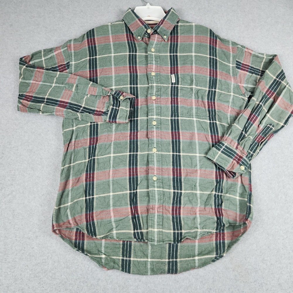 Chaps Ralph Lauren Shirt Mens Medium Green Plaid Cotton Button Down Casual